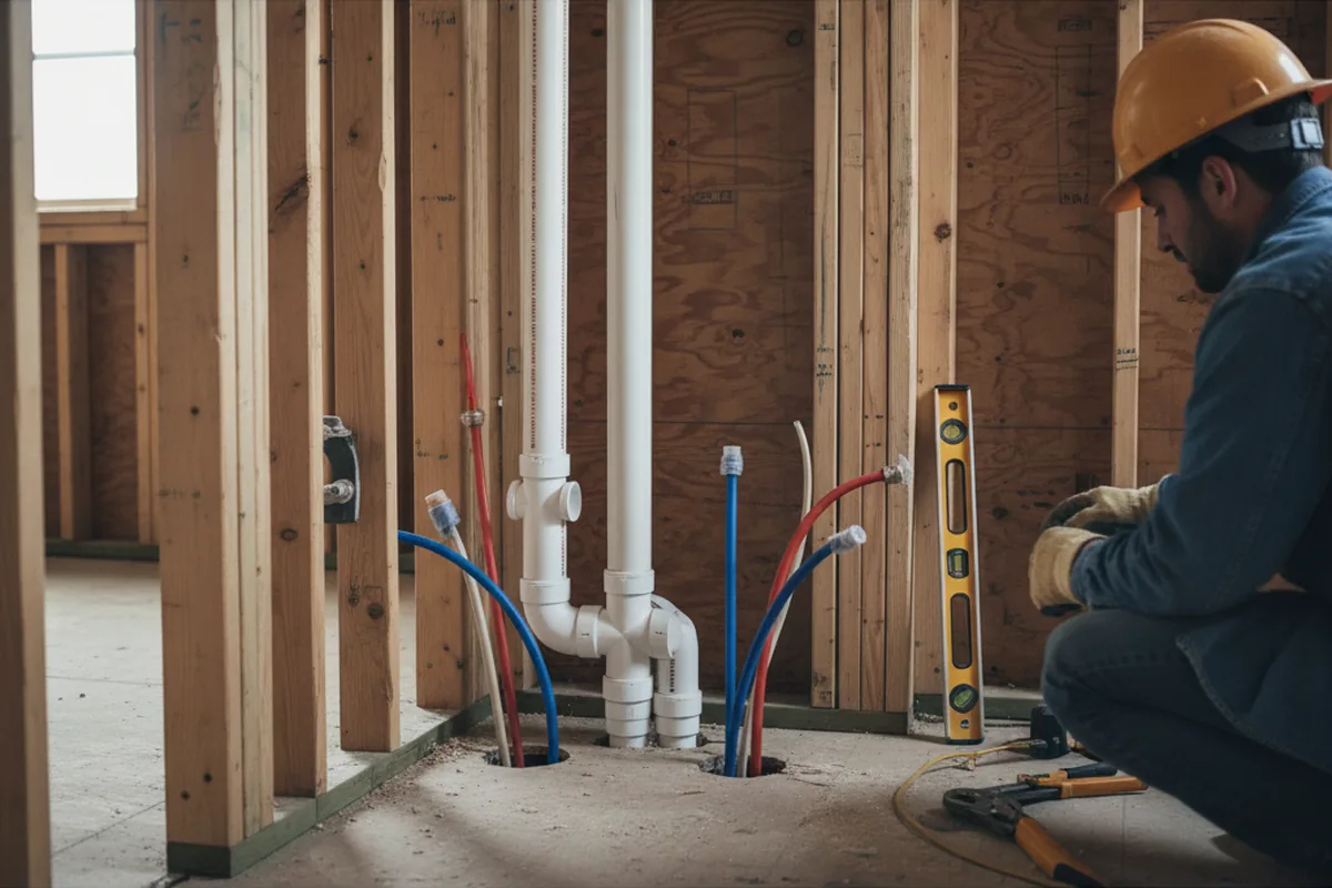 Drain and supply rough-in during Drain Cleaning in Leslie